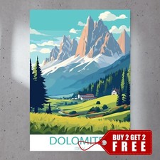Listing image for Dolomites Italy A4 Poster, Prints, Wall Art, Travel Poster, Retro Poster