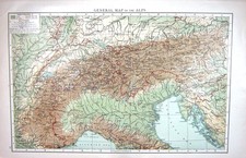 Listing image for Original Old Antique Print Map Alps Mountains Bernese Adriatic Sea Gulf Genoa